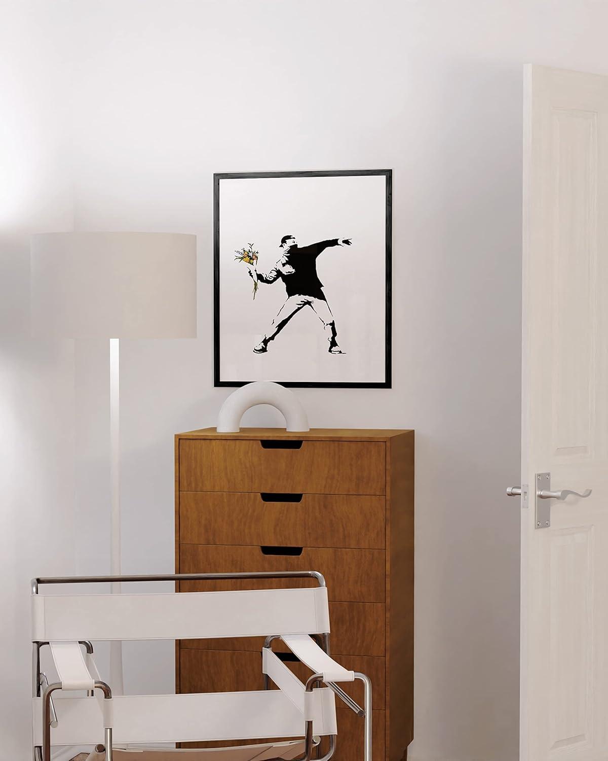 imageHAUS AND HUES Colorful Rain Graffiti Banksy Print  Street Art Wall Poster Ideal for Home and College Dorm Decor Beige Frame 24x36Banksy Flower Thrower