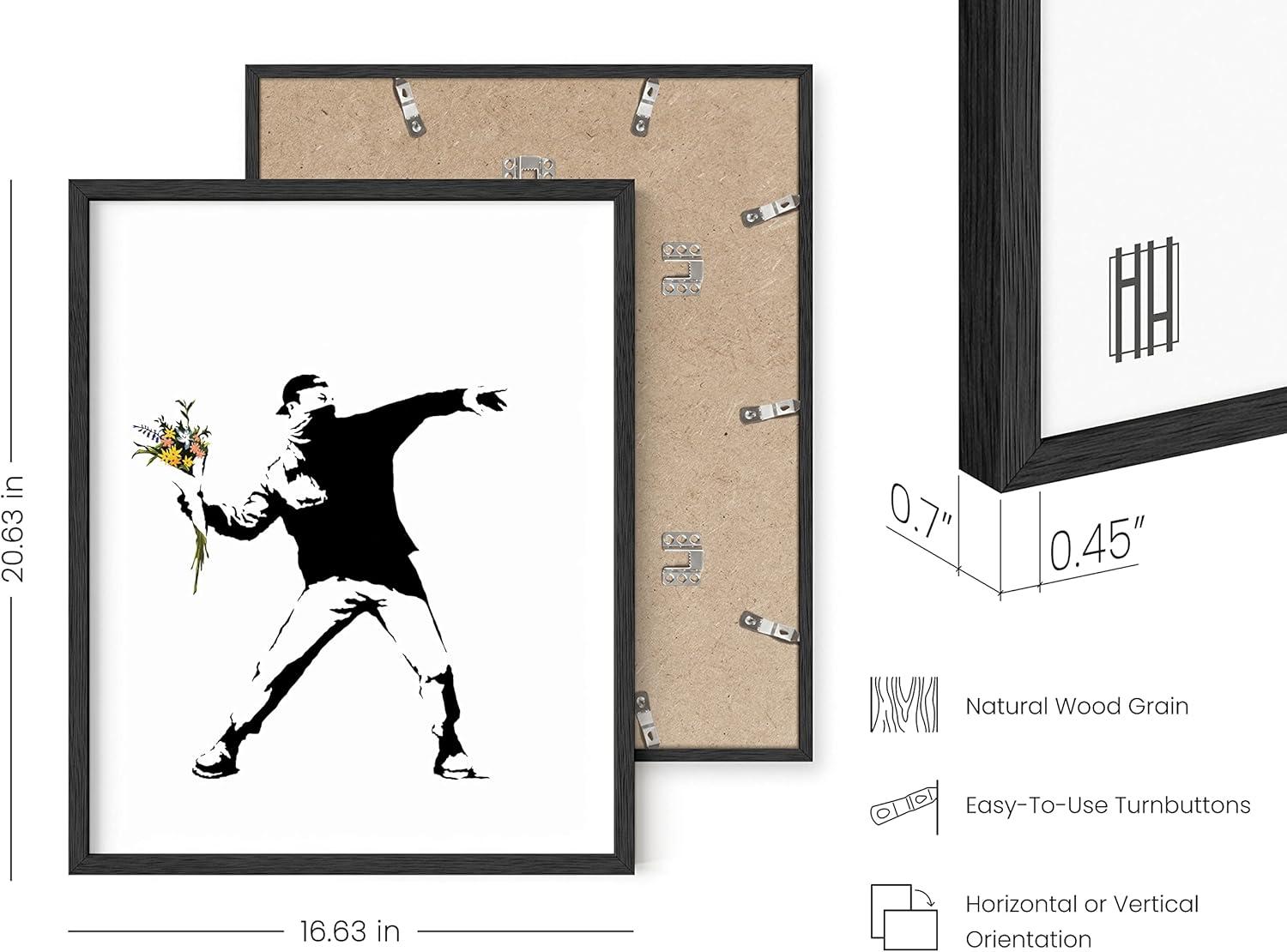 imageHAUS AND HUES Colorful Rain Graffiti Banksy Print  Street Art Wall Poster Ideal for Home and College Dorm Decor Beige Frame 24x36Banksy Flower Thrower