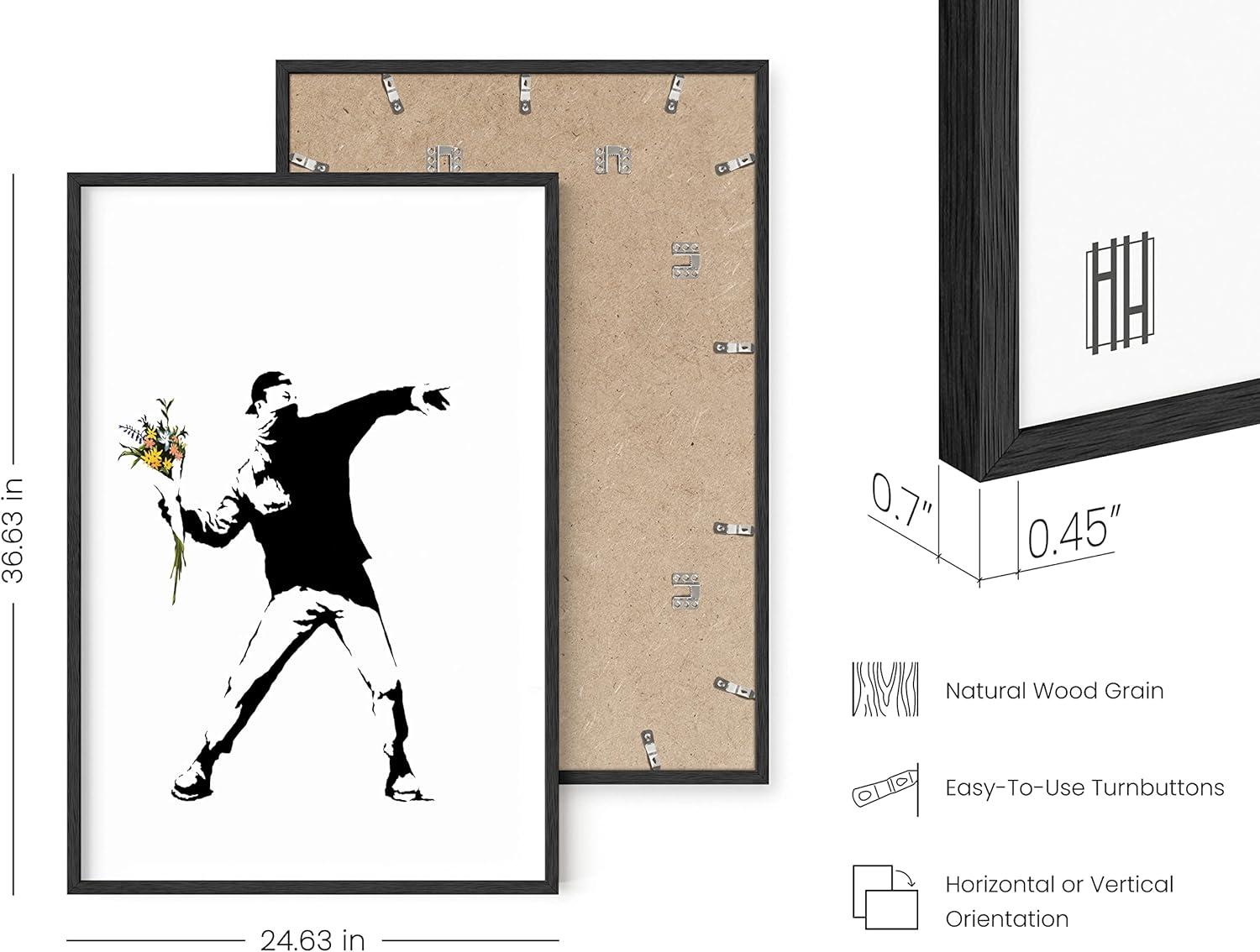 imageHAUS AND HUES Colorful Rain Graffiti Banksy Print  Street Art Wall Poster Ideal for Home and College Dorm Decor Beige Frame 24x36Banksy Flower Thrower