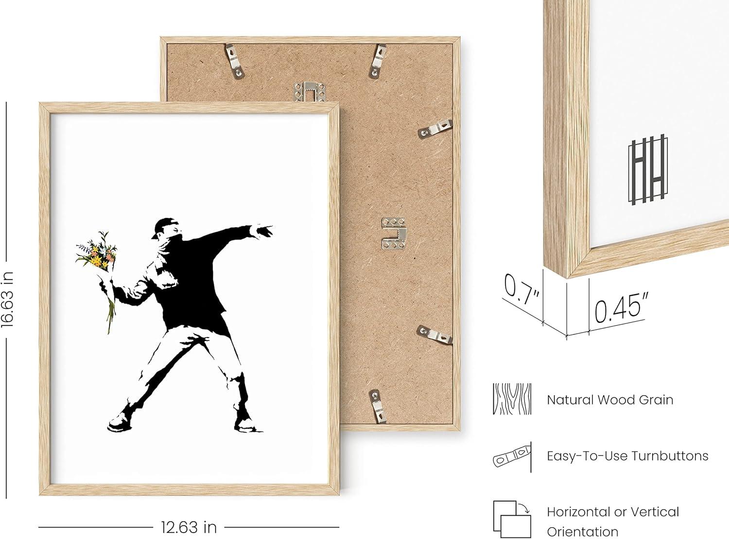 imageHAUS AND HUES Colorful Rain Graffiti Banksy Print  Street Art Wall Poster Ideal for Home and College Dorm Decor Beige Frame 24x36Banksy Flower Thrower