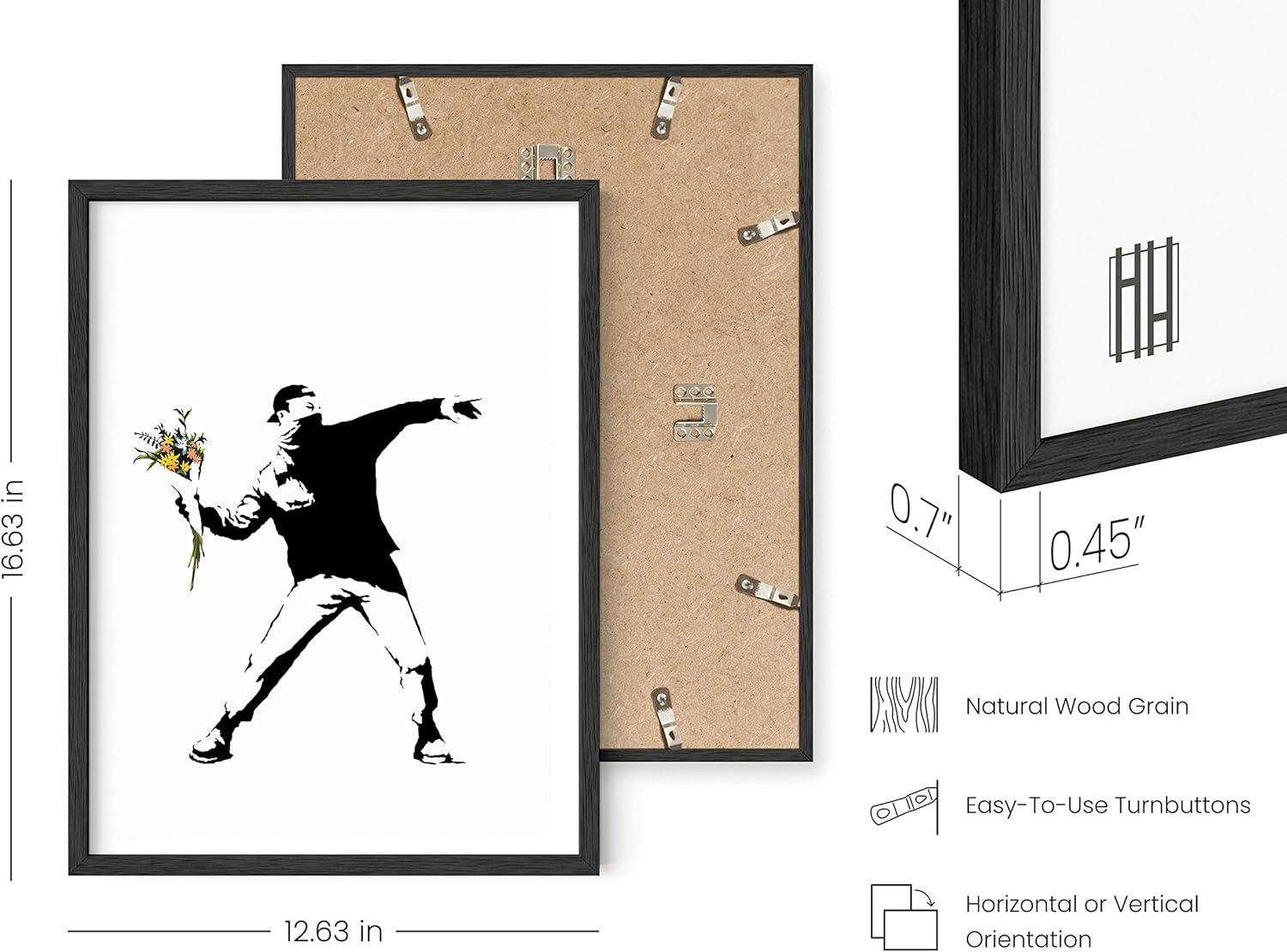imageHAUS AND HUES Colorful Rain Graffiti Banksy Print  Street Art Wall Poster Ideal for Home and College Dorm Decor Beige Frame 24x36Banksy Flower Thrower