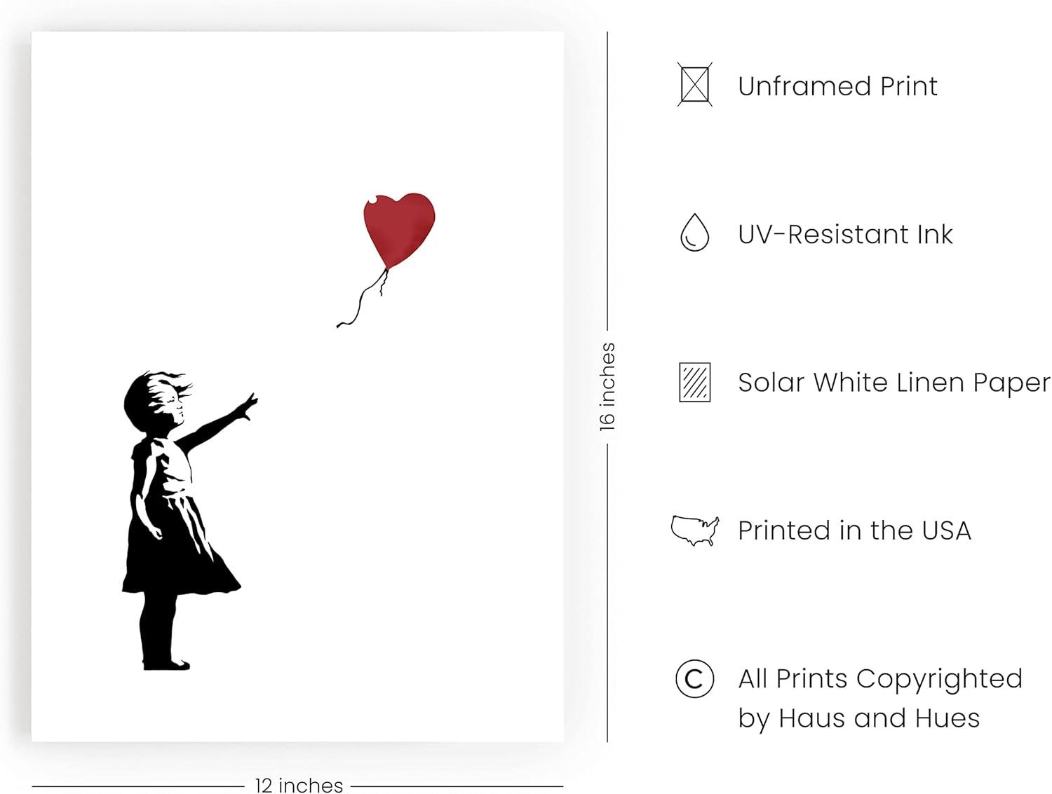 imageHAUS AND HUES Colorful Rain Graffiti Banksy Print  Street Art Wall Poster Ideal for Home and College Dorm Decor Beige Frame 24x36Banksy Girl With a Balloon