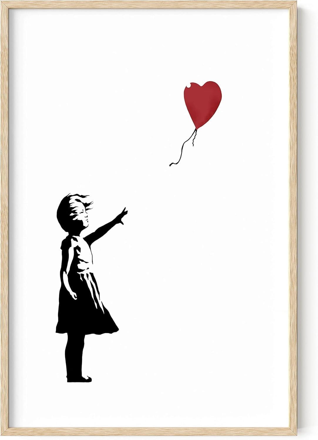 imageHAUS AND HUES Colorful Rain Graffiti Banksy Print  Street Art Wall Poster Ideal for Home and College Dorm Decor Beige Frame 24x36Banksy Girl With a Balloon