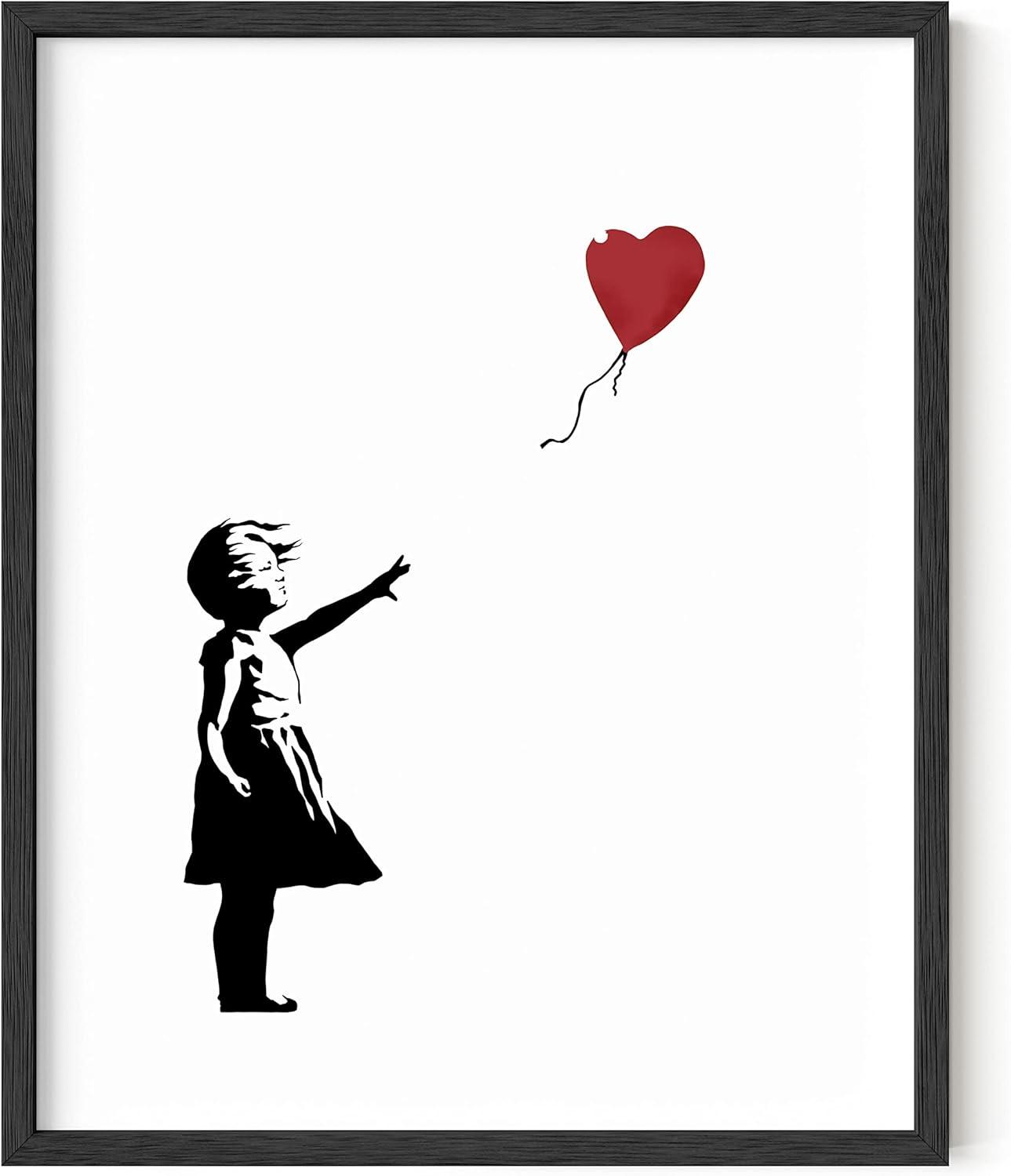 imageHAUS AND HUES Colorful Rain Graffiti Banksy Print  Street Art Wall Poster Ideal for Home and College Dorm Decor Beige Frame 24x36Banksy Girl With a Balloon