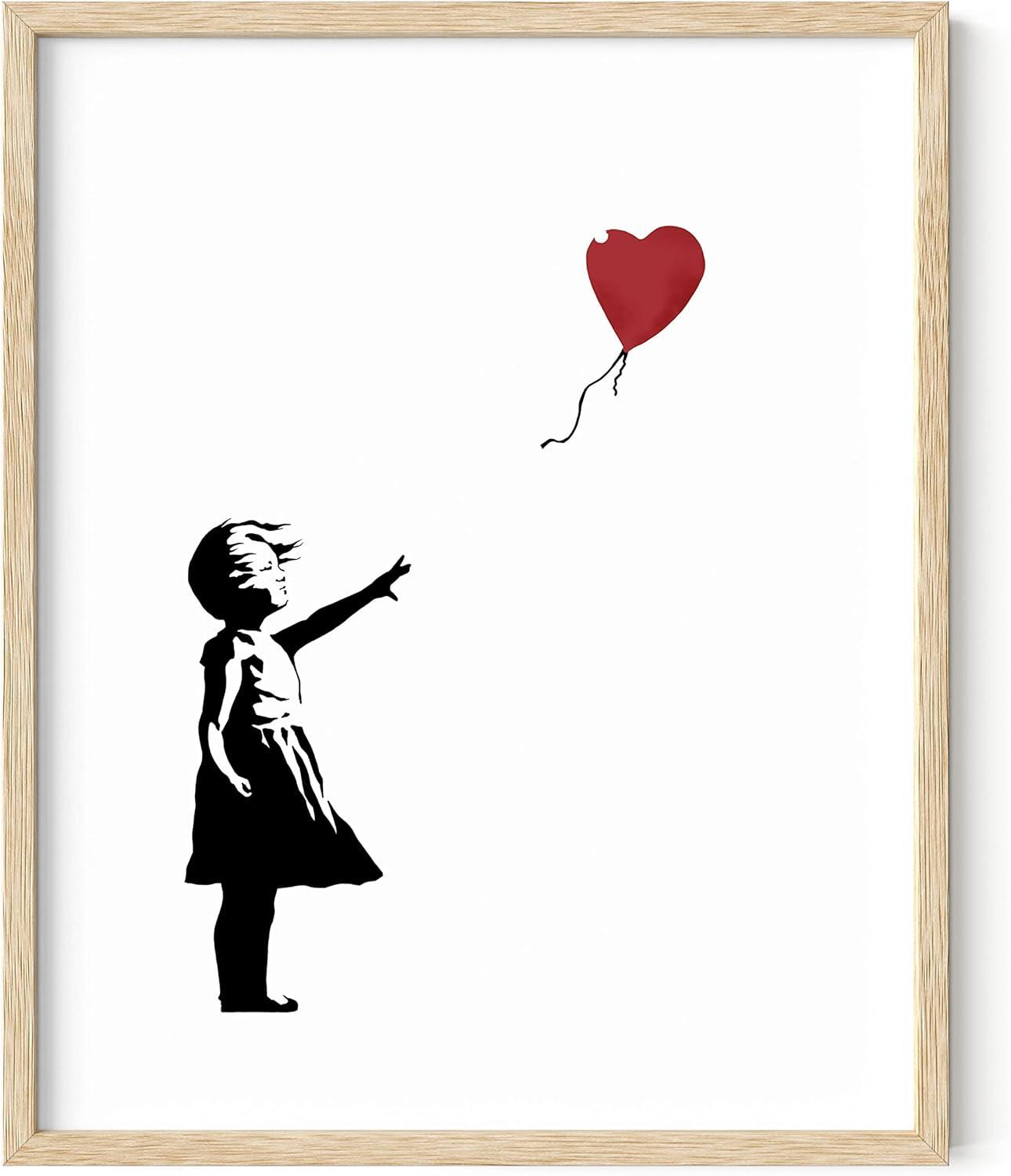 imageHAUS AND HUES Colorful Rain Graffiti Banksy Print  Street Art Wall Poster Ideal for Home and College Dorm Decor Beige Frame 24x36Banksy Girl With a Balloon