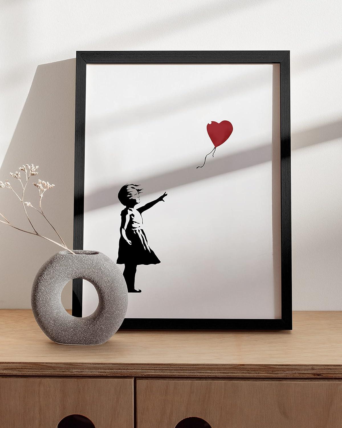imageHAUS AND HUES Colorful Rain Graffiti Banksy Print  Street Art Wall Poster Ideal for Home and College Dorm Decor Beige Frame 24x36Banksy Girl With a Balloon