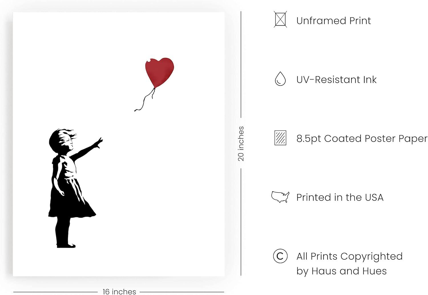 imageHAUS AND HUES Colorful Rain Graffiti Banksy Print  Street Art Wall Poster Ideal for Home and College Dorm Decor Beige Frame 24x36Banksy Girl With a Balloon