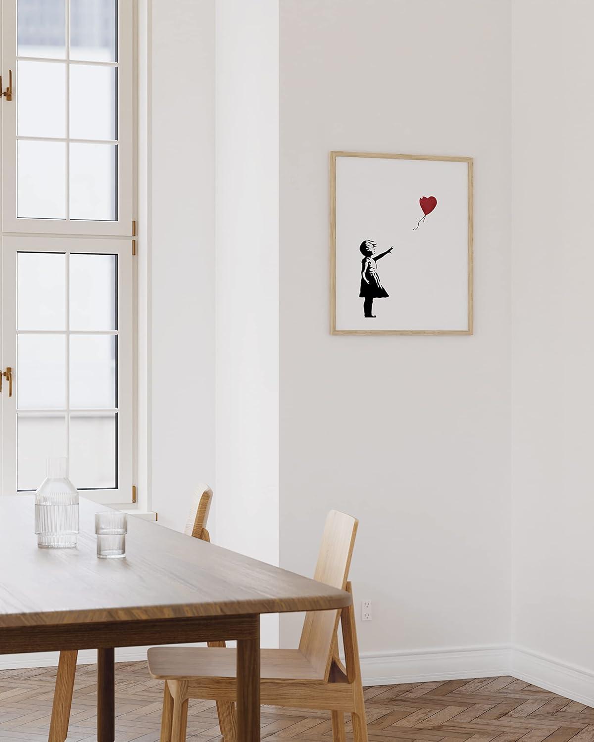 imageHAUS AND HUES Colorful Rain Graffiti Banksy Print  Street Art Wall Poster Ideal for Home and College Dorm Decor Beige Frame 24x36Banksy Girl With a Balloon