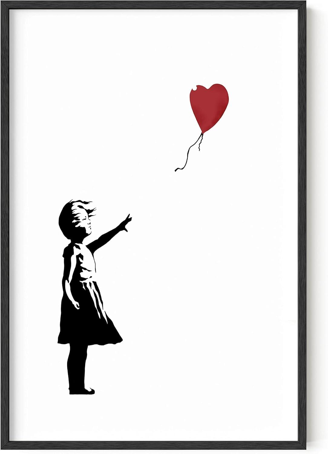 imageHAUS AND HUES Colorful Rain Graffiti Banksy Print  Street Art Wall Poster Ideal for Home and College Dorm Decor Beige Frame 24x36Banksy Girl With a Balloon
