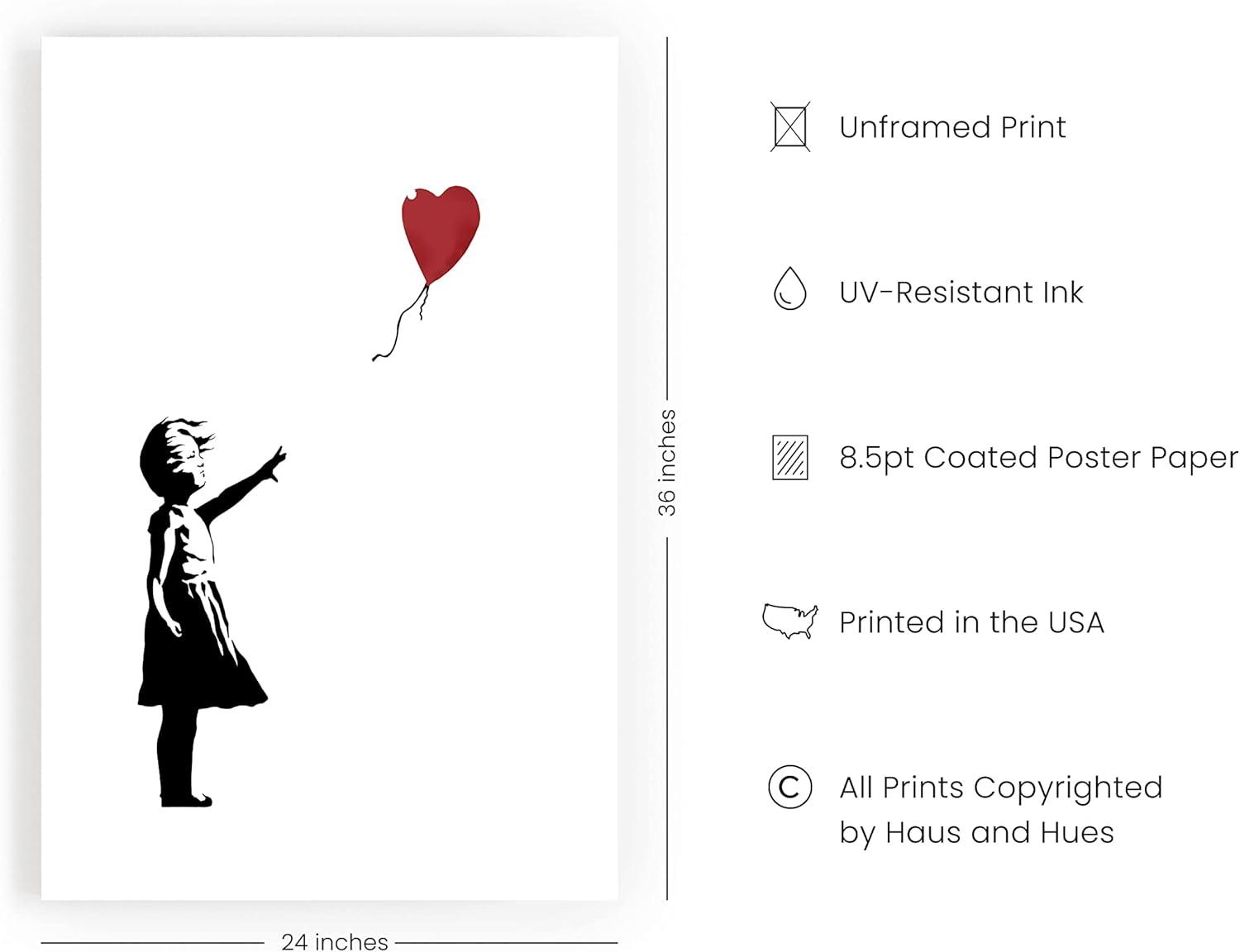 imageHAUS AND HUES Colorful Rain Graffiti Banksy Print  Street Art Wall Poster Ideal for Home and College Dorm Decor Beige Frame 24x36Banksy Girl With a Balloon