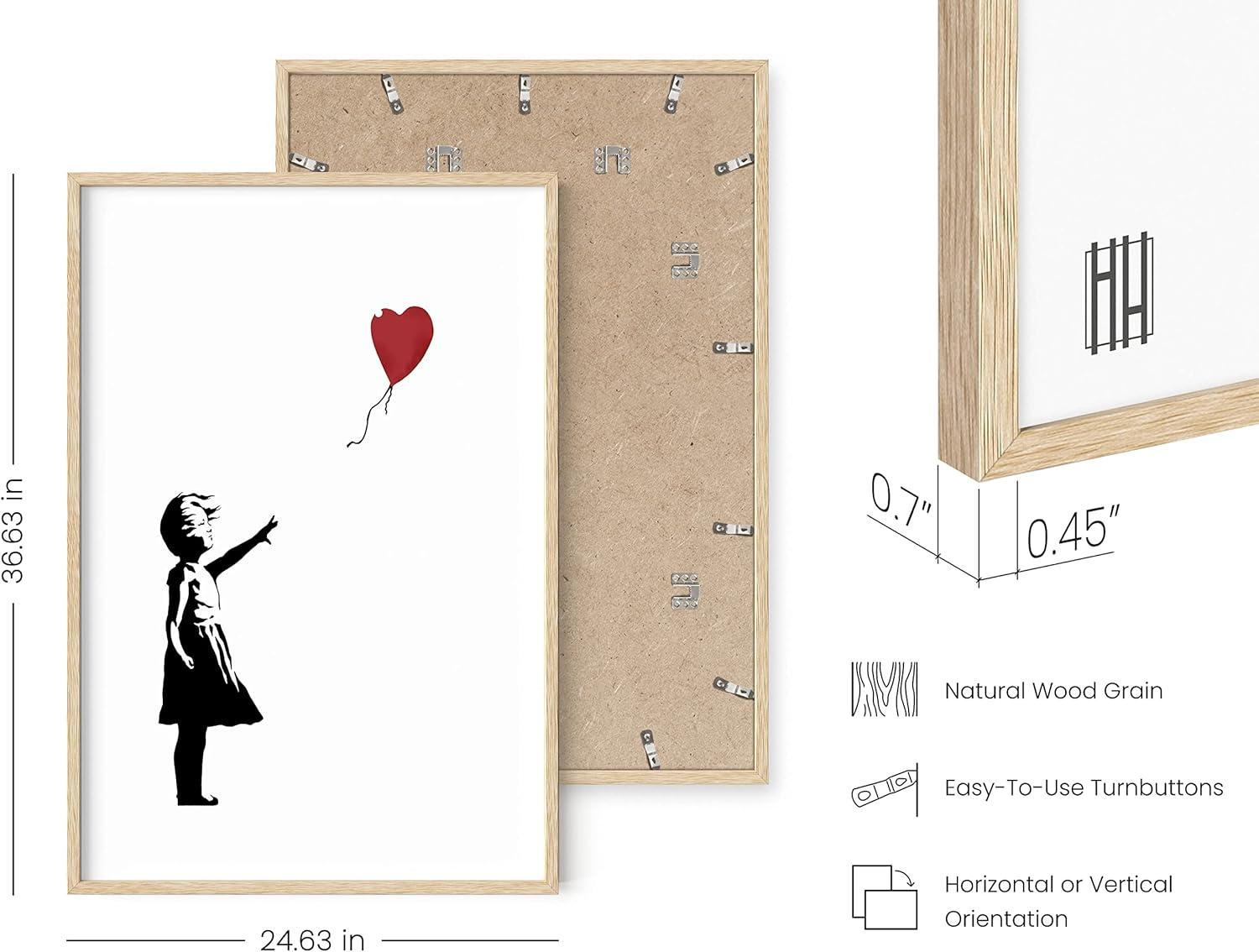 imageHAUS AND HUES Colorful Rain Graffiti Banksy Print  Street Art Wall Poster Ideal for Home and College Dorm Decor Beige Frame 24x36Banksy Girl With a Balloon