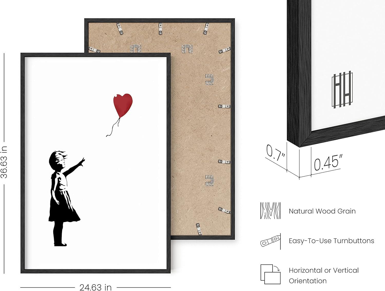 imageHAUS AND HUES Colorful Rain Graffiti Banksy Print  Street Art Wall Poster Ideal for Home and College Dorm Decor Beige Frame 24x36Banksy Girl With a Balloon