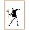 imageHAUS AND HUES Colorful Rain Graffiti Banksy Print  Street Art Wall Poster Ideal for Home and College Dorm Decor Beige Frame 24x36Banksy Flower Thrower