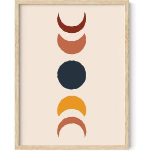imageHAUS AND HUES Boho Framed Wall Art  Southwestern Geometric Sun Print Mid Century Modern Decor Black Frame 12x16Colorful Moon