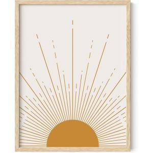 imageHAUS AND HUES Boho Framed Wall Art  Southwestern Geometric Sun Print Mid Century Modern Decor Black Frame 12x16Mid Century Sun