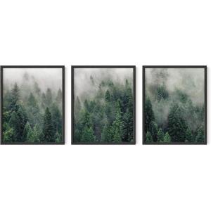 imageHAUS AND HUES Misty Forest Print Nature Poster  Set of 3 Forest Posters Landscape Photography Prints Tree Posters and Mountain Decor Mountain Photography Poster Mountains 16quotx20quot Framed BlackFoggy Green