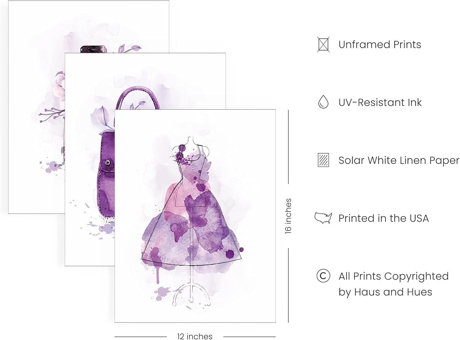imageHAUS AND HUES Boho Wall Art  Set of 3 Tropical Prints Chic Boho Decor FemaleInspired Artwork Unframed 8x10Purple Glam Watercolor