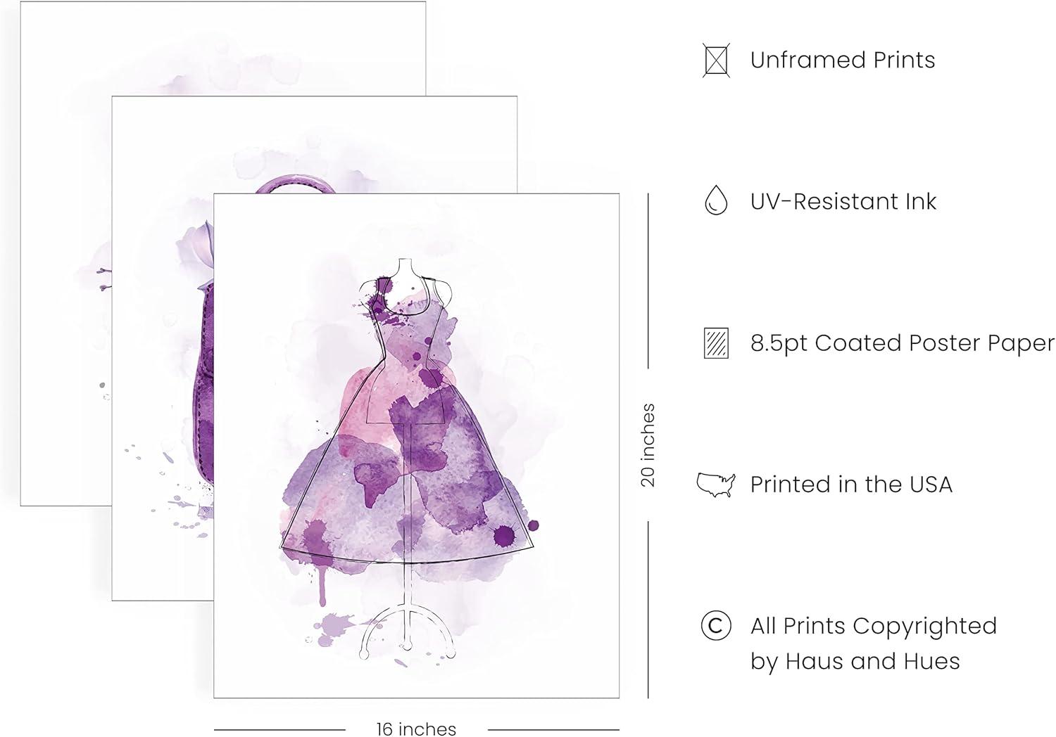 imageHAUS AND HUES Boho Wall Art  Set of 3 Tropical Prints Chic Boho Decor FemaleInspired Artwork Unframed 8x10Purple Glam Watercolor