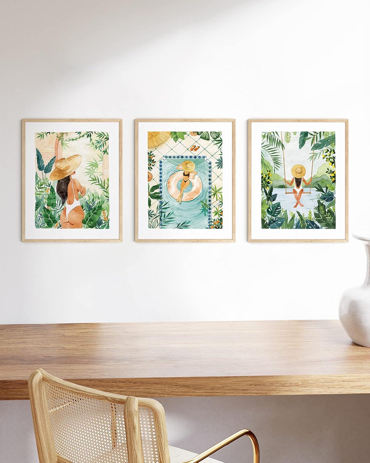 imageHAUS AND HUES Boho Wall Art  Set of 3 Tropical Prints Chic Boho Decor FemaleInspired Artwork Unframed 8x10Tropical Bohemian Watercolor