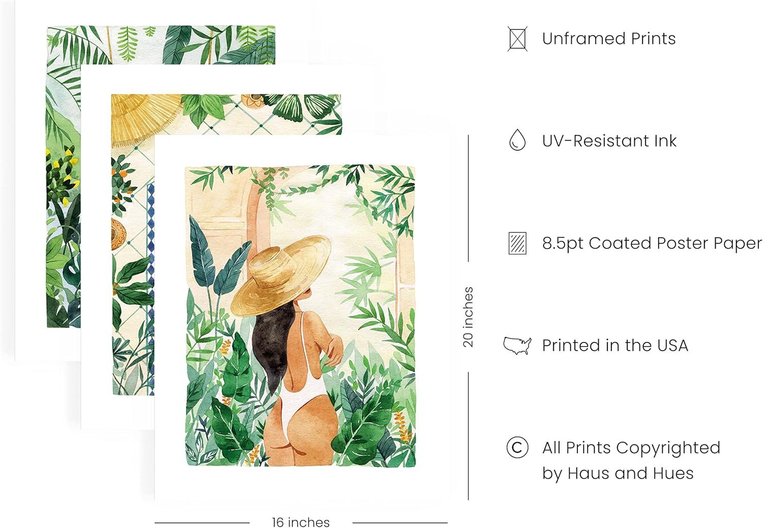 imageHAUS AND HUES Boho Wall Art  Set of 3 Tropical Prints Chic Boho Decor FemaleInspired Artwork Unframed 8x10Tropical Bohemian Watercolor