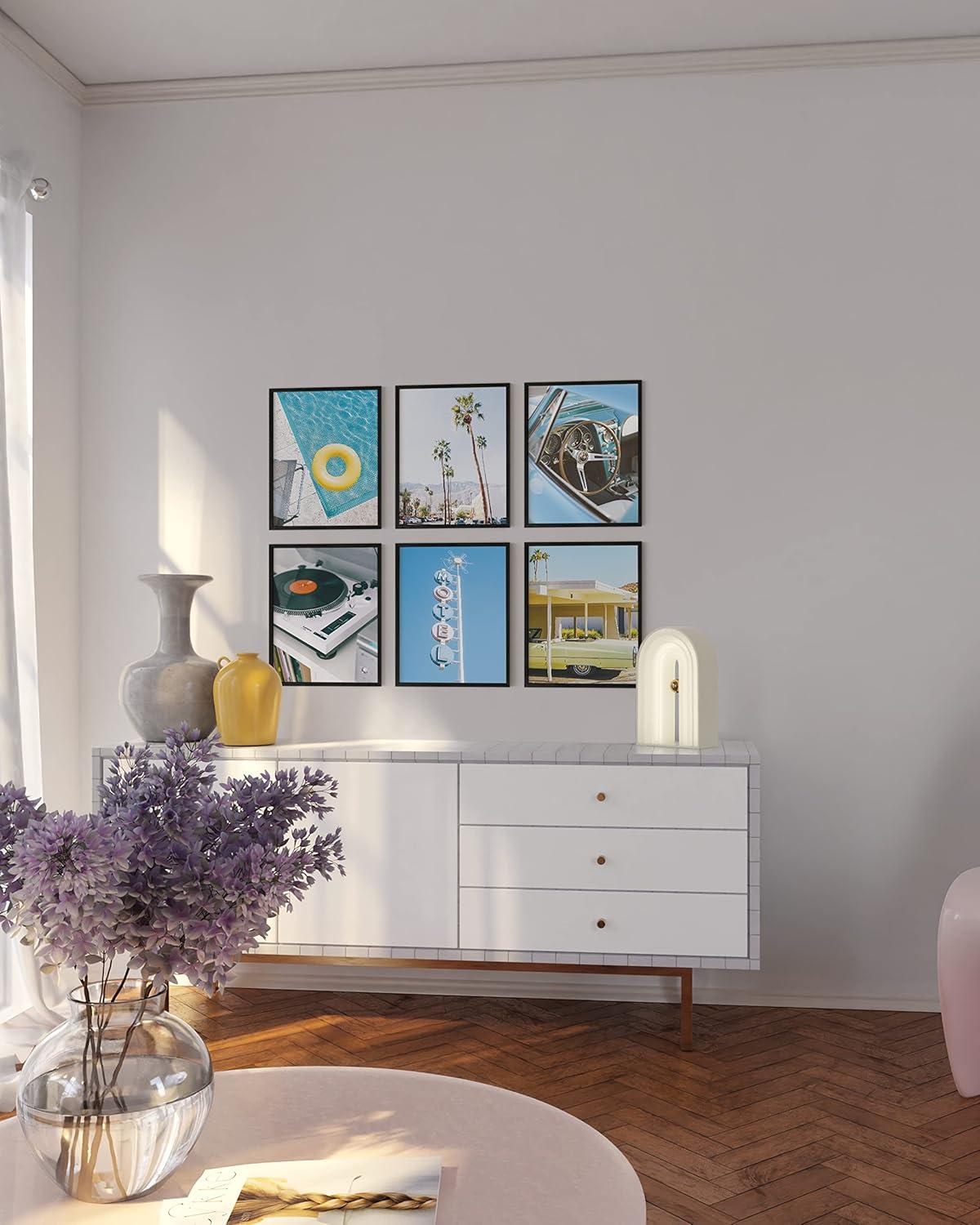 imageHAUS AND HUES Preppy Pictures for Wall  Set of 6 Colorful Preppy Collage Wall Art Pink Bedroom Decor Bright Pink Aesthetic Cute Girls Posters College Room Wall Decor Beige Frame 8x10Palm Springs