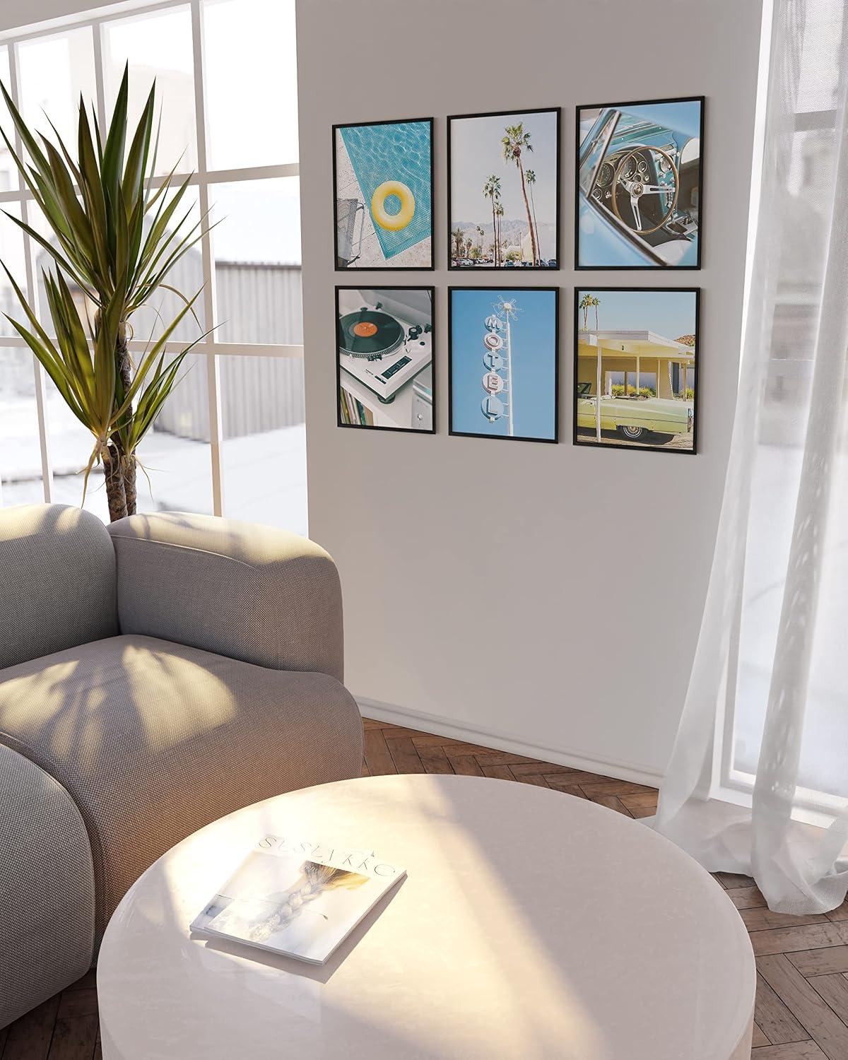 imageHAUS AND HUES Preppy Pictures for Wall  Set of 6 Colorful Preppy Collage Wall Art Pink Bedroom Decor Bright Pink Aesthetic Cute Girls Posters College Room Wall Decor Beige Frame 8x10Palm Springs