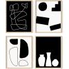 imageHAUS AND HUES Geometric Wall Art Prints Set  Abstract Wall Art Set of 4 Modern Wall Decor Modern Abstract Art Posters Contemporary Wall Art Dorm Decor Blue Aesthetic Small Art Beige Frame 11x14BW Modern Shapes Set of 4