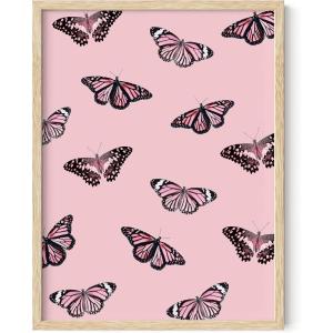 imageHAUS AND HUES Butterfly Picture Wall Decor  Aesthetic Poster for Room Yellow Wall Art Butterfly Print for Bedroom 16x20 UnframedPink Butterfly Collage