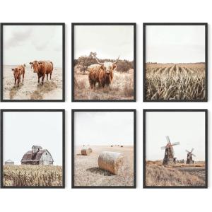 imageHAUS AND HUES Farmhouse Art  Set of 6 Cow Wall Art Prints Barn Animal Pictures Rustic Farmhouse Wall Decor Country Living Room ampamp Kitchen Artwork Vintage Cow Prints Beige Frame 11x14Warmtoned Farmhouse