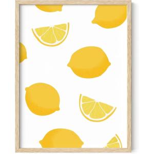 imageHAUS AND HUES Fruit Art Fruit Picture Wall Art  Kitchen Wall Decor Peach Art Peach Bathroom Decor Prints Wall Art for Kitchen Beige Frame 12x16Lemon