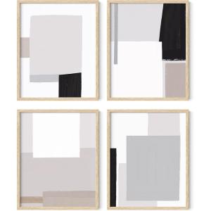 imageHAUS AND HUES Geometric Wall Art Prints Set  Abstract Wall Art Set of 4 Modern Wall Decor Modern Abstract Art Posters Contemporary Wall Art Dorm Decor Blue Aesthetic Small Art Beige Frame 16x20Shapes  Strokes