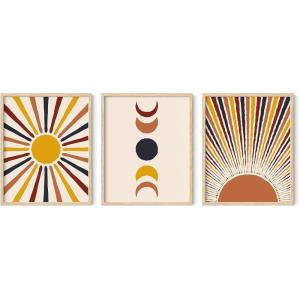 imageHAUS AND HUES Mid Century Modern Wall Art  Boho Wall Decor Set of 3 Sun ampamp Moon Art Prints Black Framed 8x10Mid Century Terracotta