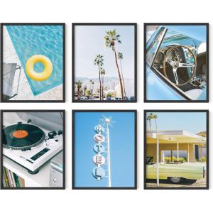 imageHAUS AND HUES Preppy Pictures for Wall  Set of 6 Colorful Preppy Collage Wall Art Pink Bedroom Decor Bright Pink Aesthetic Cute Girls Posters College Room Wall Decor Beige Frame 8x10Palm Springs