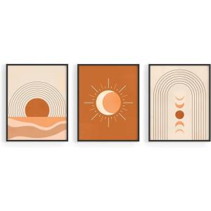 imageHaus and Hues Boho Framed Wall Art  Set of 3 Mid Century Modern Art Terracotta Wall Decor Framed Geometric Wall Art Orange Polygon Poster Earth Tone Pictures 16quotx20quot UnframedMid Century Boho