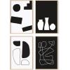 imageHAUS AND HUES Blue Abstract Wall Art Set of 4  Navy Blue and White Prints Modern TieDye Abstract Art Aesthetic Blue Wall Decor Black Frame 11x14BW Modern Shapes Set of 4