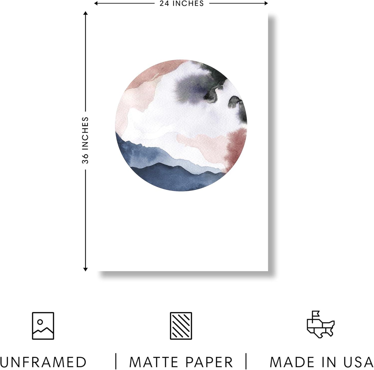 imageHAUS AND HUES Blue Abstract Wall Art Set of 4  Watercolor Seascape Prints Modern Abstract Decor Framed Blue Artwork for Walls Beige Frame 8x10Abstract Circles