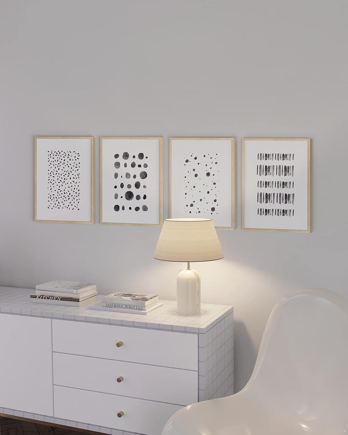 imageHAUS AND HUES Blue Abstract Wall Art Set of 4  Watercolor Seascape Prints Modern Abstract Decor Framed Blue Artwork for Walls Beige Frame 8x10Black  White Set of 4