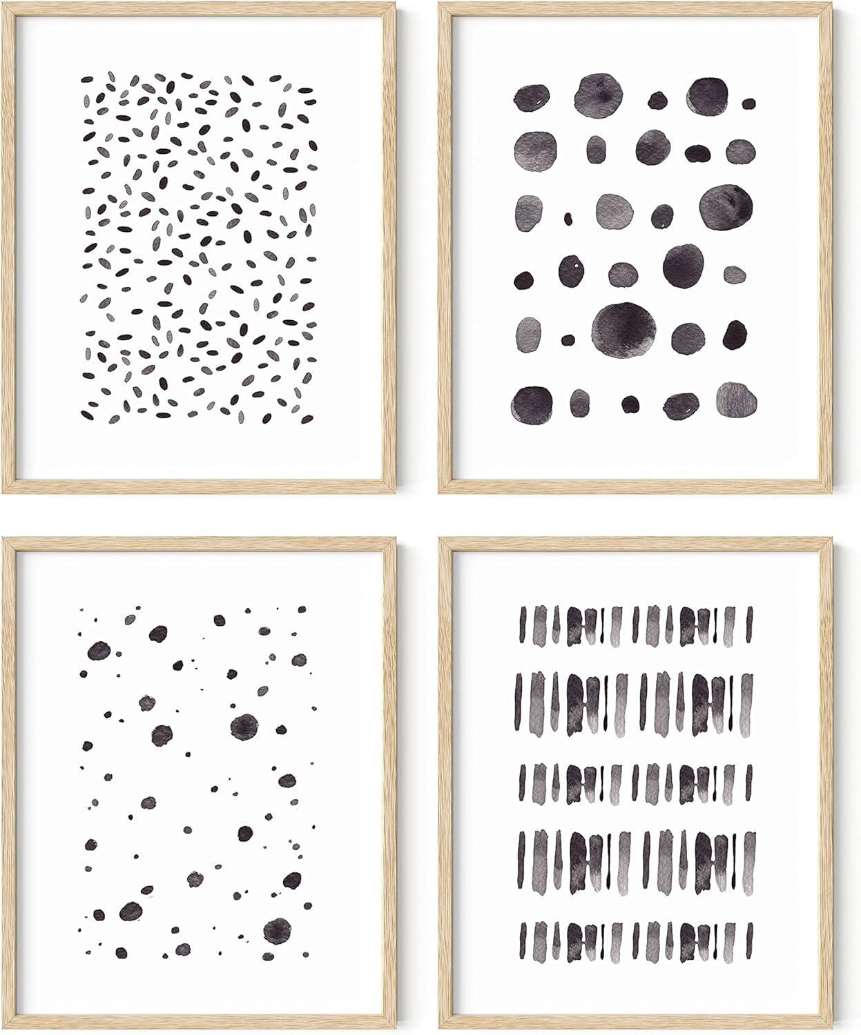 imageHAUS AND HUES Blue Abstract Wall Art Set of 4  Watercolor Seascape Prints Modern Abstract Decor Framed Blue Artwork for Walls Beige Frame 8x10Black  White Set of 4