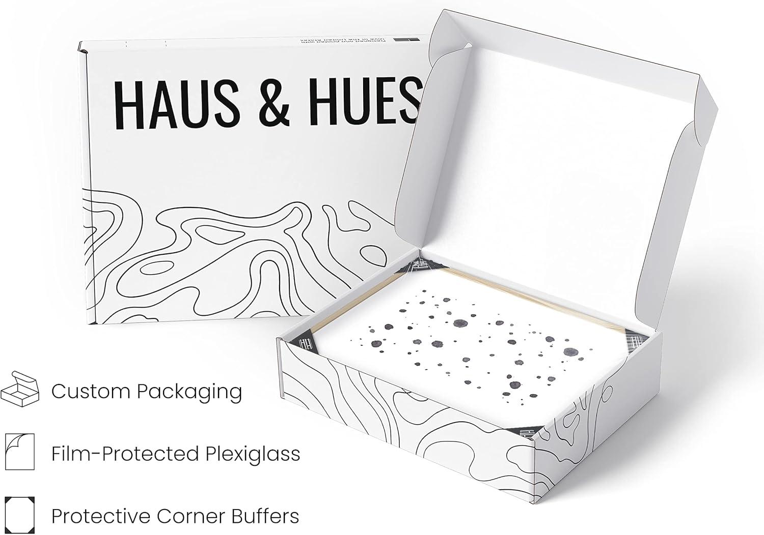 imageHAUS AND HUES Blue Abstract Wall Art Set of 4  Watercolor Seascape Prints Modern Abstract Decor Framed Blue Artwork for Walls Beige Frame 8x10Black  White Set of 4