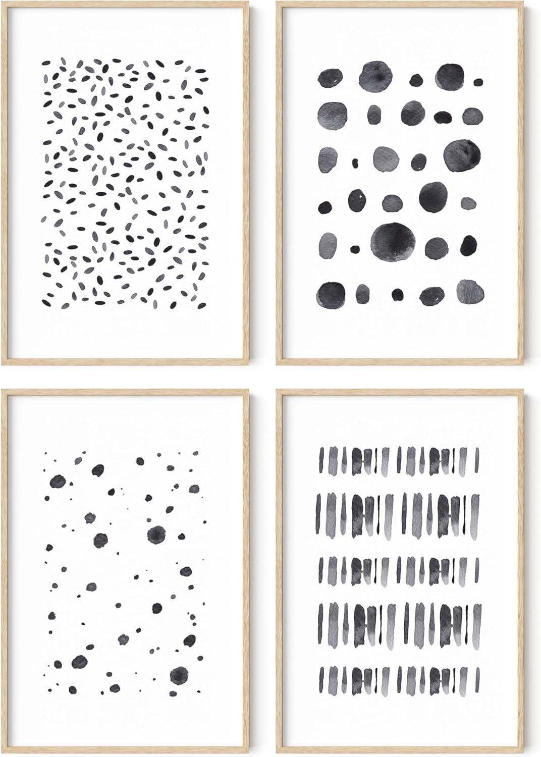 imageHAUS AND HUES Blue Abstract Wall Art Set of 4  Watercolor Seascape Prints Modern Abstract Decor Framed Blue Artwork for Walls Beige Frame 8x10Black  White Set of 4