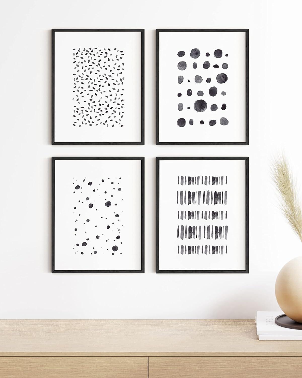 imageHAUS AND HUES Blue Abstract Wall Art Set of 4  Watercolor Seascape Prints Modern Abstract Decor Framed Blue Artwork for Walls Beige Frame 8x10Black  White Set of 4