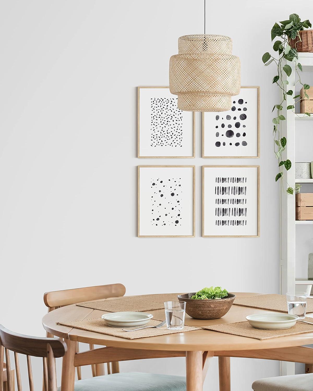 imageHAUS AND HUES Blue Abstract Wall Art Set of 4  Watercolor Seascape Prints Modern Abstract Decor Framed Blue Artwork for Walls Beige Frame 8x10Black  White Set of 4