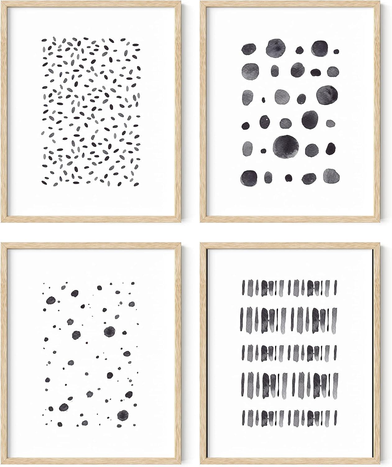 imageHAUS AND HUES Blue Abstract Wall Art Set of 4  Watercolor Seascape Prints Modern Abstract Decor Framed Blue Artwork for Walls Beige Frame 8x10Black  White Set of 4