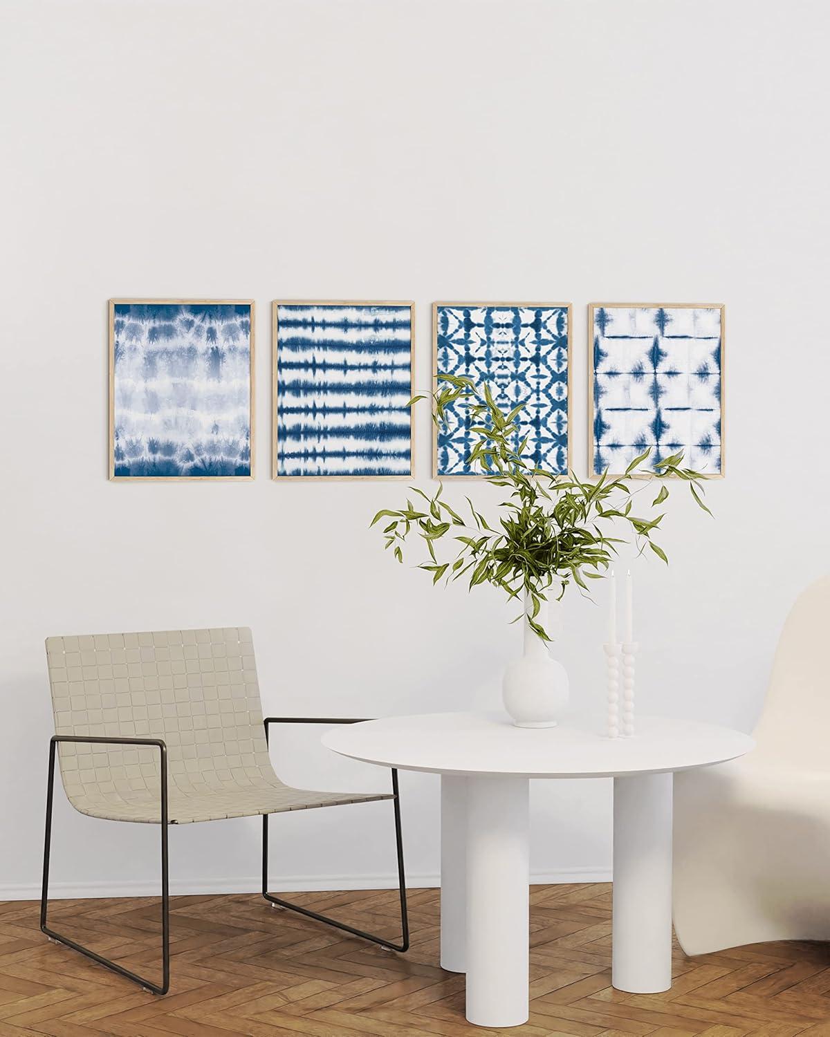imageHAUS AND HUES Blue Abstract Wall Art Set of 4  Watercolor Seascape Prints Modern Abstract Decor Framed Blue Artwork for Walls Beige Frame 8x10Blue Tie Dye