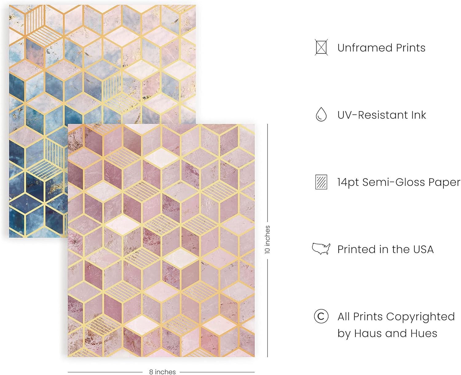 imageHAUS AND HUES Blue Abstract Wall Art Set of 4  Watercolor Seascape Prints Modern Abstract Decor Framed Blue Artwork for Walls Beige Frame 8x10Geometric