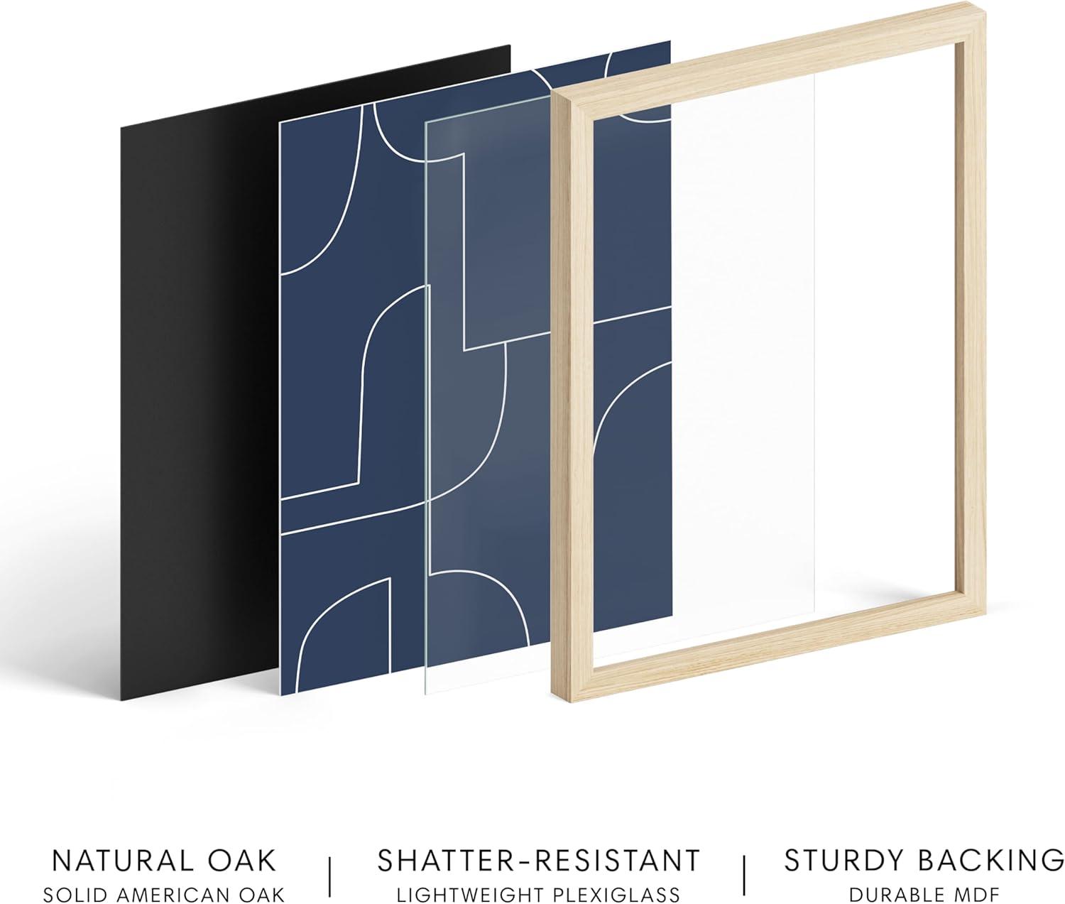 imageHAUS AND HUES Blue Abstract Wall Art Set of 4  Watercolor Seascape Prints Modern Abstract Decor Framed Blue Artwork for Walls Beige Frame 8x10Navy Geometric Shapes