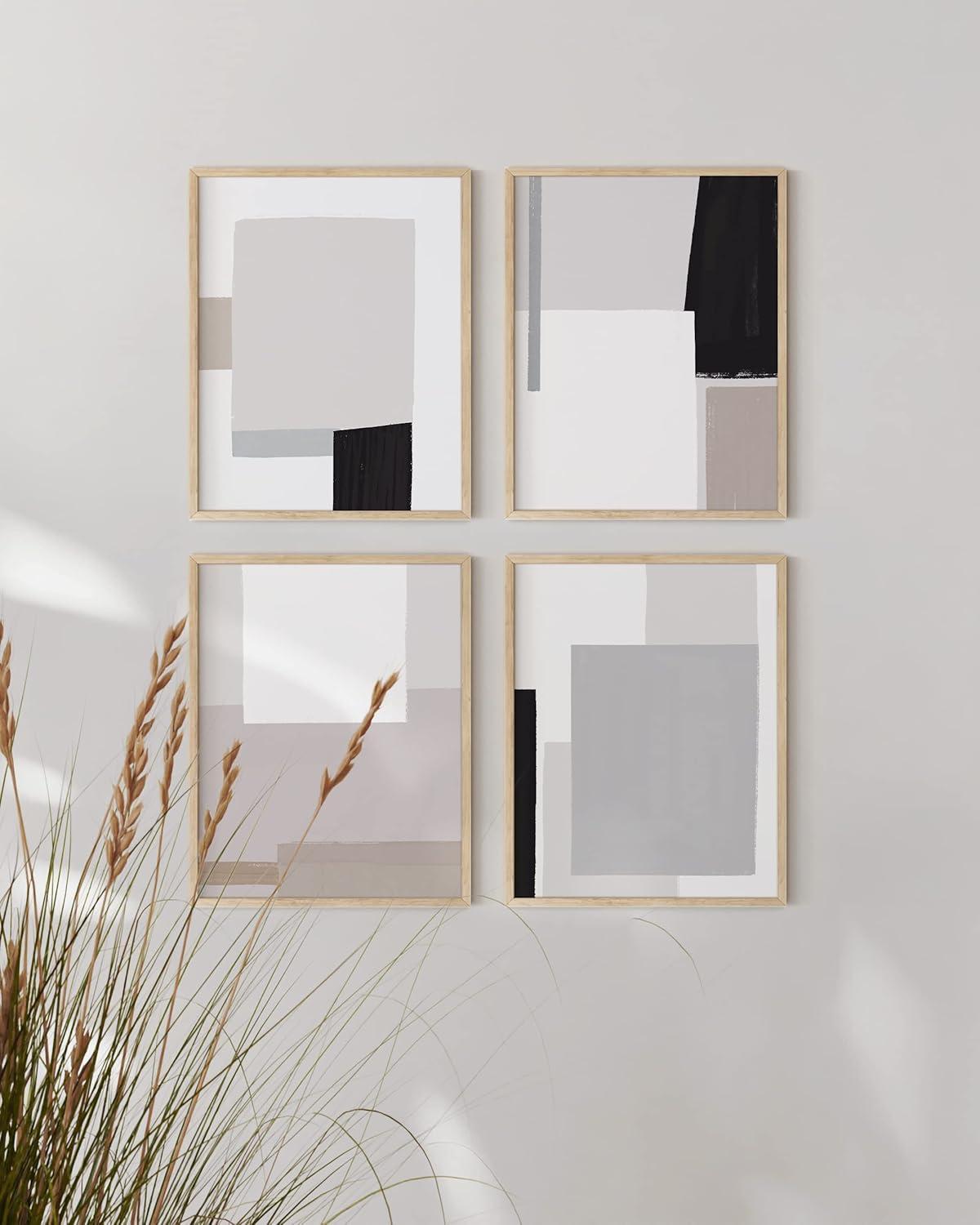imageHAUS AND HUES Blue Abstract Wall Art Set of 4  Watercolor Seascape Prints Modern Abstract Decor Framed Blue Artwork for Walls Beige Frame 8x10Shapes  Strokes