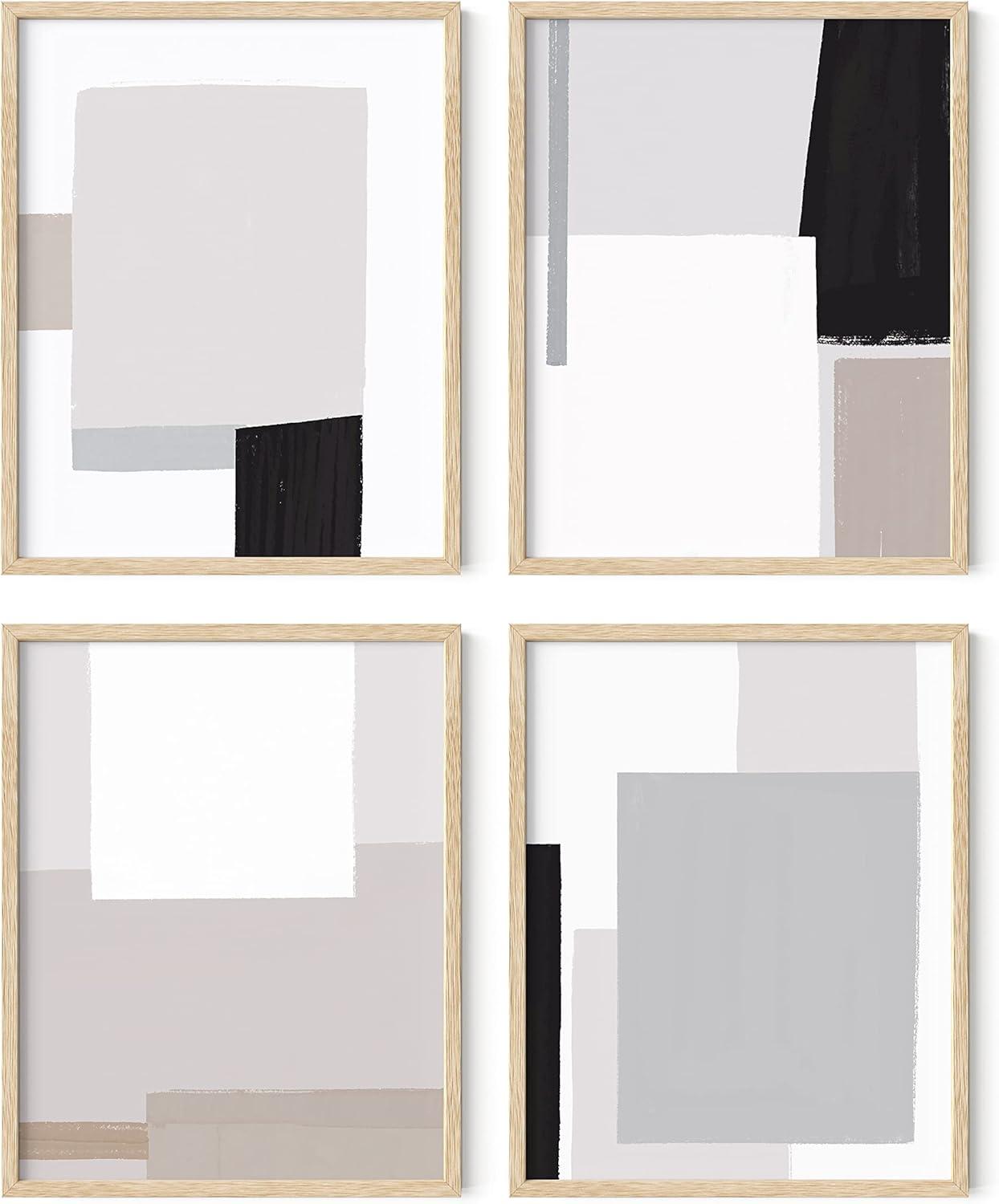 imageHAUS AND HUES Blue Abstract Wall Art Set of 4  Watercolor Seascape Prints Modern Abstract Decor Framed Blue Artwork for Walls Beige Frame 8x10Shapes  Strokes