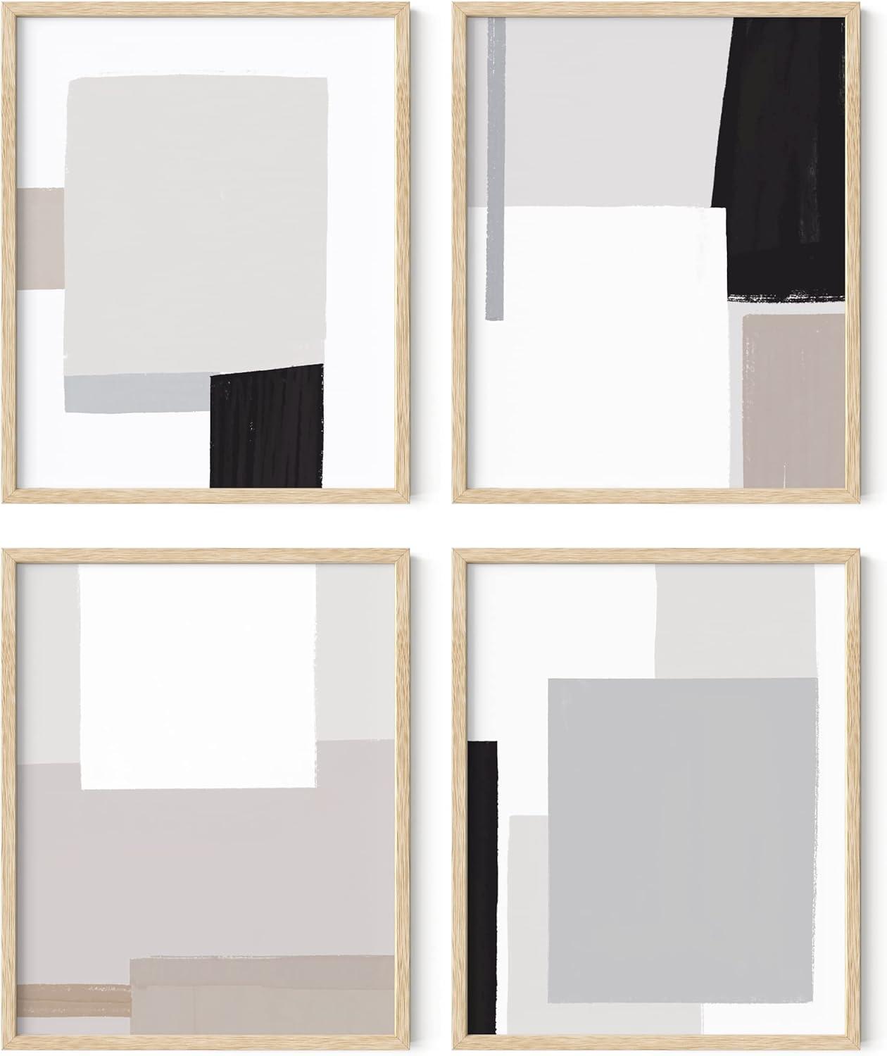 imageHAUS AND HUES Blue Abstract Wall Art Set of 4  Watercolor Seascape Prints Modern Abstract Decor Framed Blue Artwork for Walls Beige Frame 8x10Shapes  Strokes