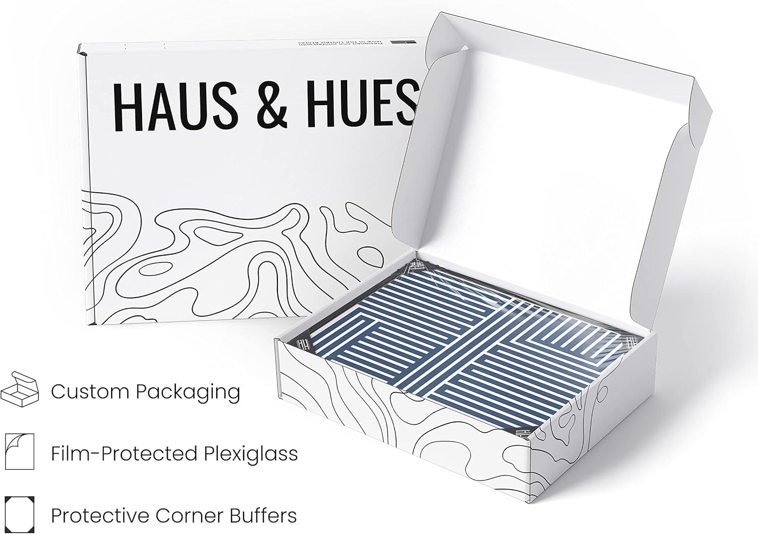 imageHAUS AND HUES Nature Wall Art  Set of 4 Landscape Abstract Prints Watercolor Artwork with Earth Tones Neutral Modern Wall Decor for Home 8x10 Beige FrameNavy Geometric Shapes